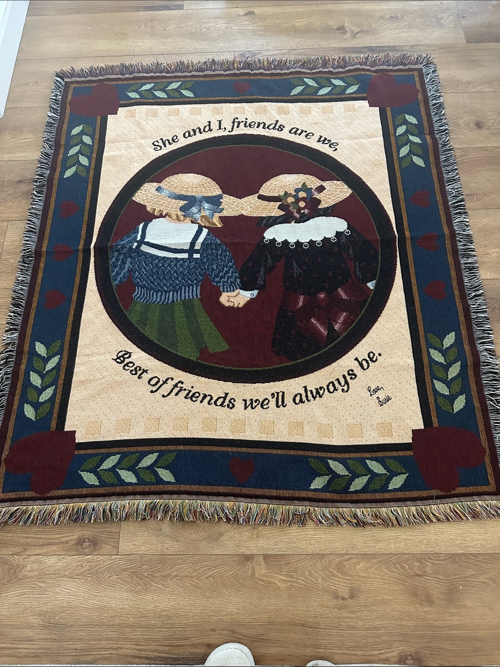 Vintage Best Friends Woven Afghan Throw Blanket